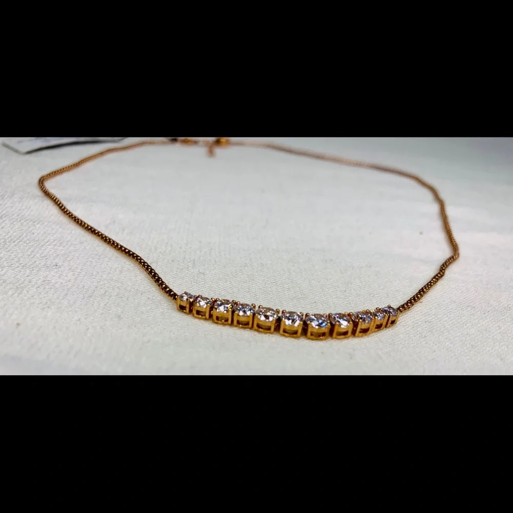 Nadri Rose Gold Pave Necklace Tennis Choker - Picture 10 of 12